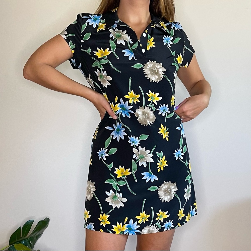 Y2K Black & Floral Polo Mini Dress (XS)